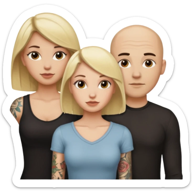 throuple blonde female brunette females bald tattoed male sticker