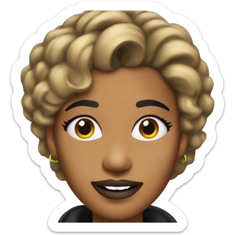 Tanned woman with black hair dressed in 1990s r&b hair, makeup, and neon attire  sticker