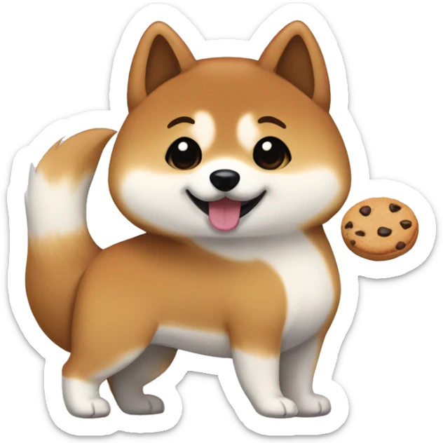 Shiba inu with brown long hair girl with brown eyes, no bangs for the girl and with a cookie  sticker