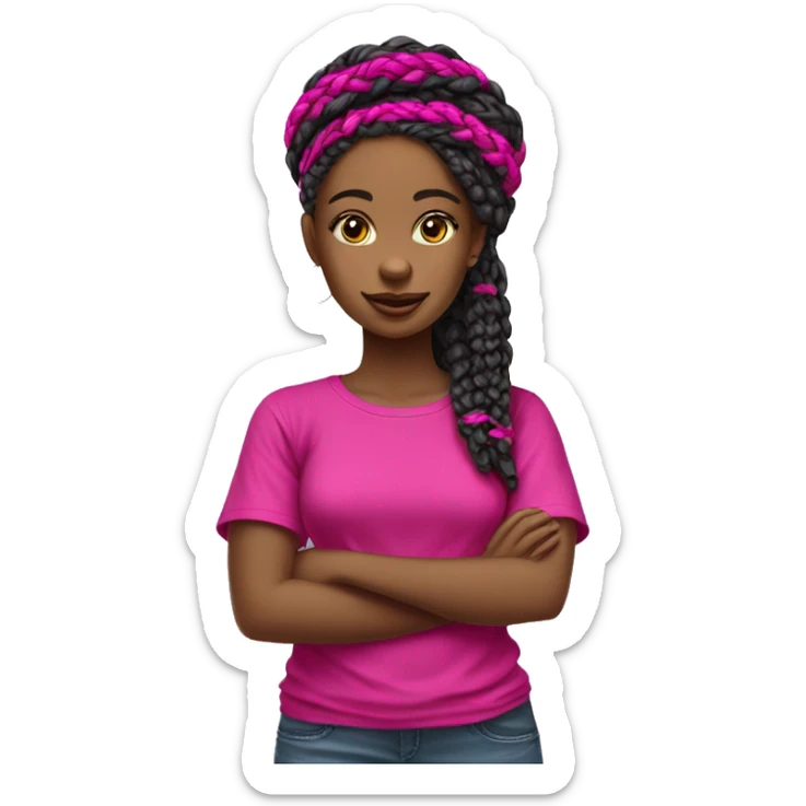 Fille avec des tresse africaine longue et fine et tee shirt fushia sticker