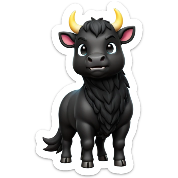 cinematic-[black bull]-realistic-full-body-standing-emoji,-tail-flicking-lazily,-head-tilted-dramatically,-sleek-[black]-fur,-simplified-yet-realistic-focused-features,-highly-detailed,-glowing-with-an-almost-sarcastic-glow sticker