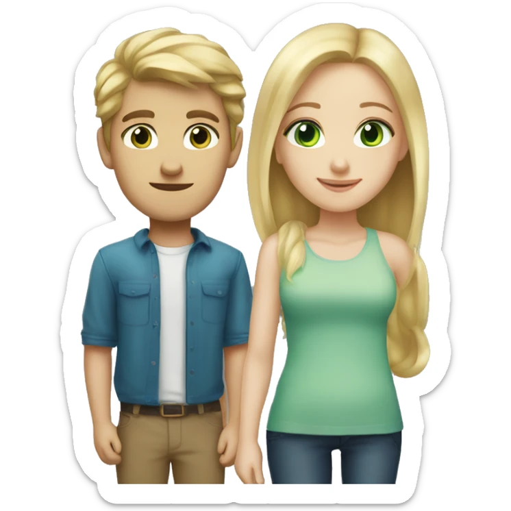 A girl with blonde hair and green eyes and a guy with brown hair and blue eyes sticker