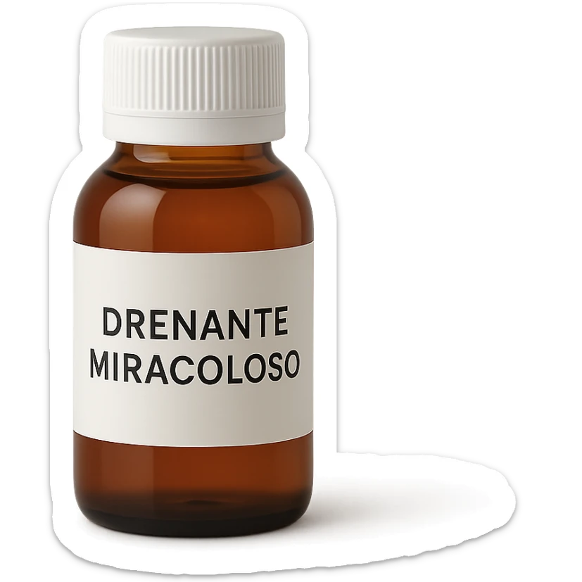 boccetta di drenante da bere, con la scritta "DRENANTE MIRACOLOSO" SULL'ETICHETTA sticker
