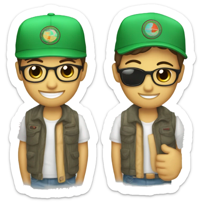 Un emoji chivi que tenga una gorra que le cubra toda la cara que la gorra sea verde muy clarísima Y que tenga un pañuelo abajo que tenga una Mancha roja Y que por todo tenga negro sticker