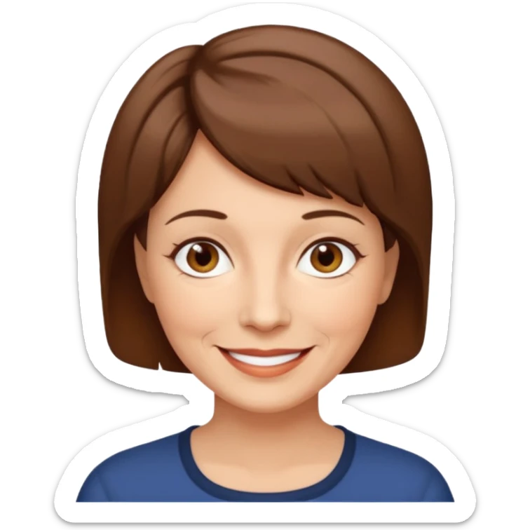 Woman 60, brown short hair hair, brown eyes, smiling sticker