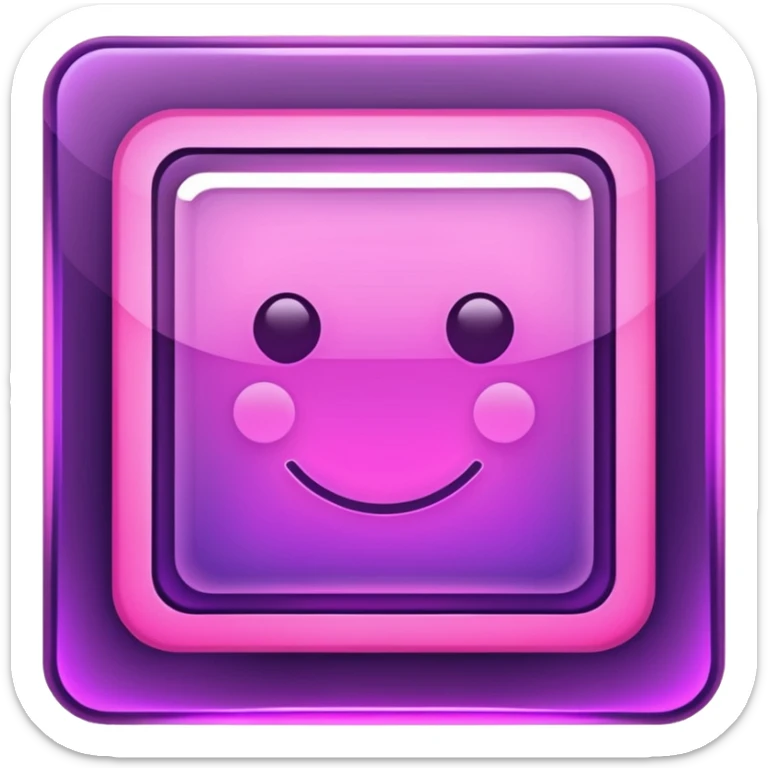 A glowing neon square in shades of purple and pink, transparent background sticker