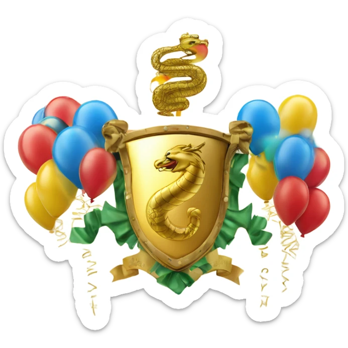 Coat of arms with golden serpent, new year 2025 ,champagne , balloons sticker
