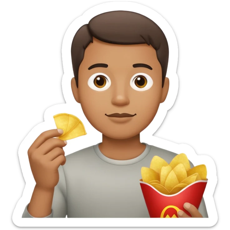 AYUDAME COM UN HOMBRE DE PELO CORTO CON UNO SNAKS EN LAS MANOS PUEDEN SER PAPAS O PLATANOS  sticker
