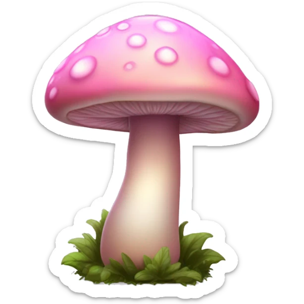 Pastel Pink Mushroom "A pastel pink mushroom with a glowing cap, glittery spots, and a faint magical glow spreading around its base." sticker