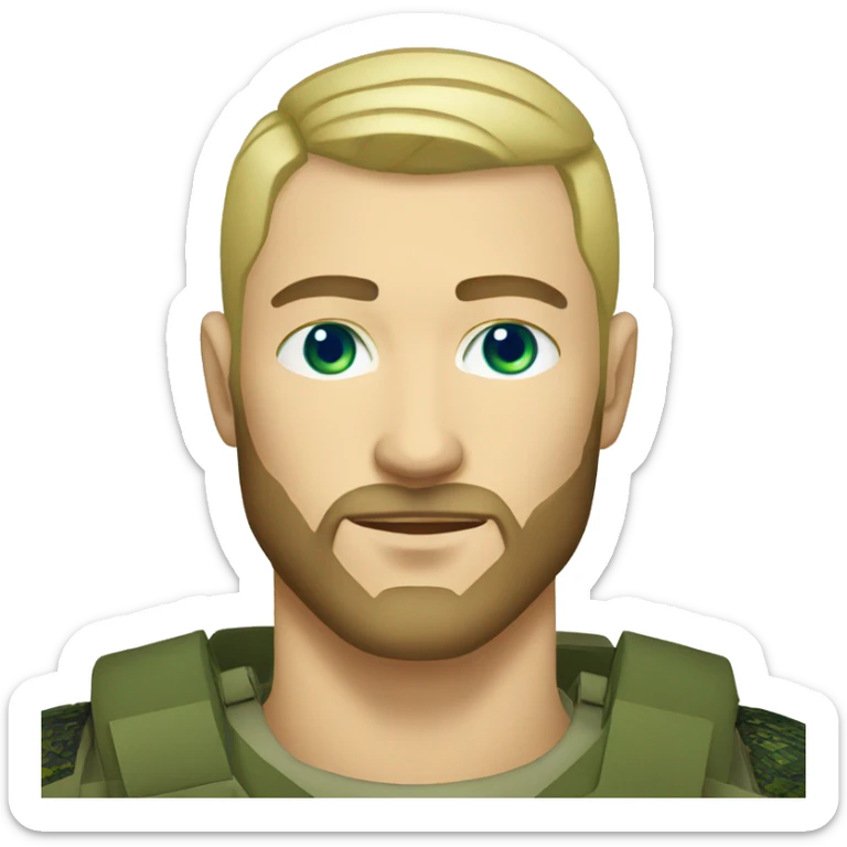ukrainian military blonde man with a beard with green eyes with blue viking paint on the face  sticker
