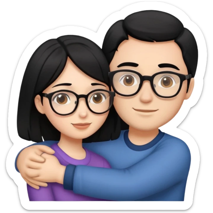 girl with black hair and guy with brown hair and glasses hugging  sticker