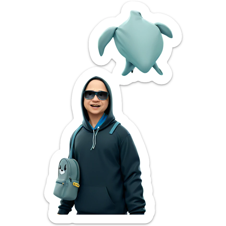 boy in hood with bag sticker
