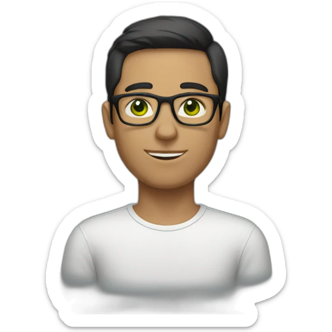 Man with dark short hair and glasses with thin frames. Whie skim green eyes.  sticker