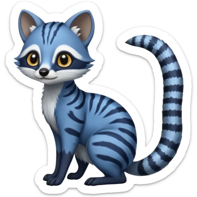 Snowy frosty Snow-lane derpy cute scary spooky graceful dark-blue-pointed Civet-Genet-Numbat-Ocelot--Ocicat-hybrid-fusion, full body sticker