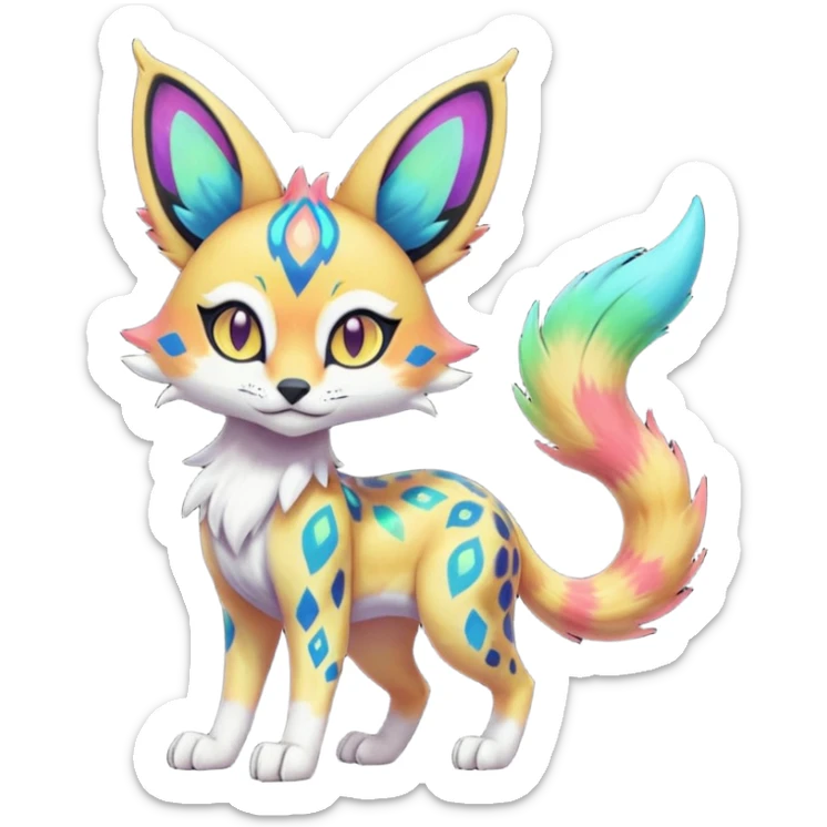 Colorful Meloetta-Sergal-Serval-Genet-Pokémon-Digimon-Fakémon-fusion-hybrid-creature sticker