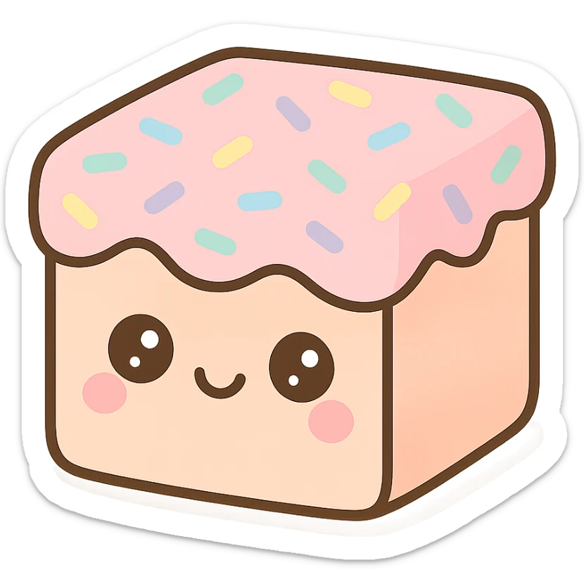 cute box with colorful sprinkles, smiling face, pastel colors, kawaii style sticker