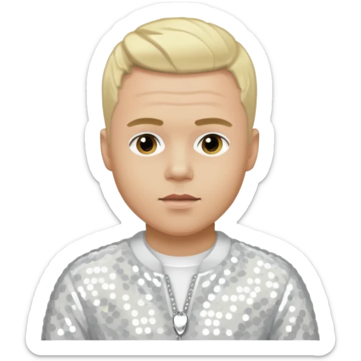 Brian Harvey from East 17 with light skin, blonde hair, white sequin outfit sticker