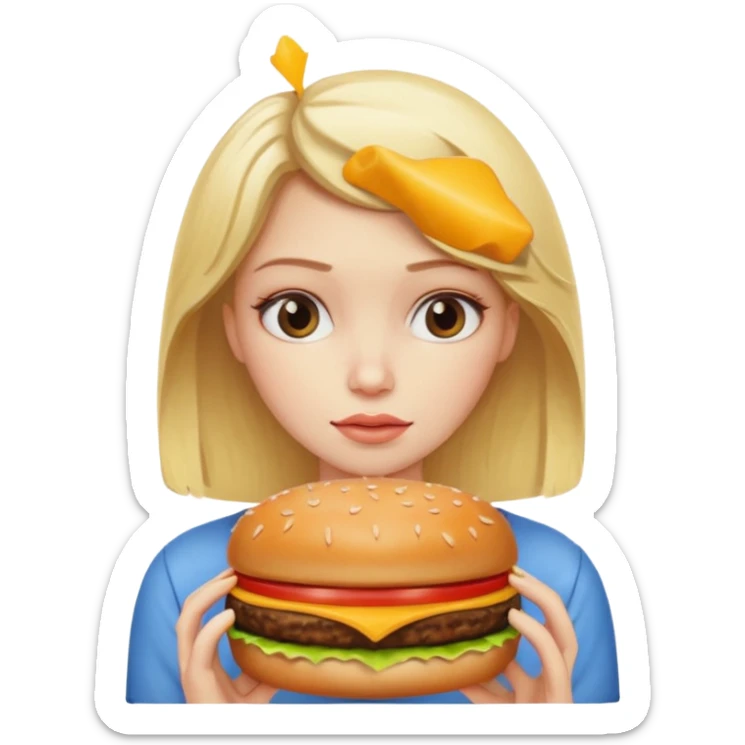 Girl with eating disorder pining for a cheeseburger. Blonde girl. sticker