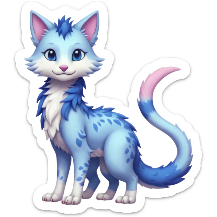 Kawaii pastel cute fantasy feline-vernid-sergal-fursona animal creature with a tufted tail full body with intricate markings  sticker