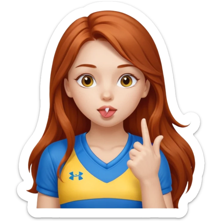A cute ukrainian girl, with long auburn hair, playing sports, she's blowing a kiss. sticker