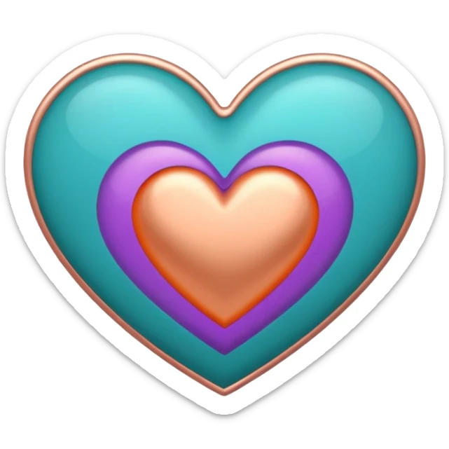 I need a teal, orange , purple, and rose gold Heart emoji that looks like a cartoon  sticker