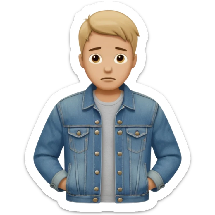 Un hombrecito con expresión triste revisandose los bolsillos y están vacíos que se vea que los bolsillos están vacíos sticker