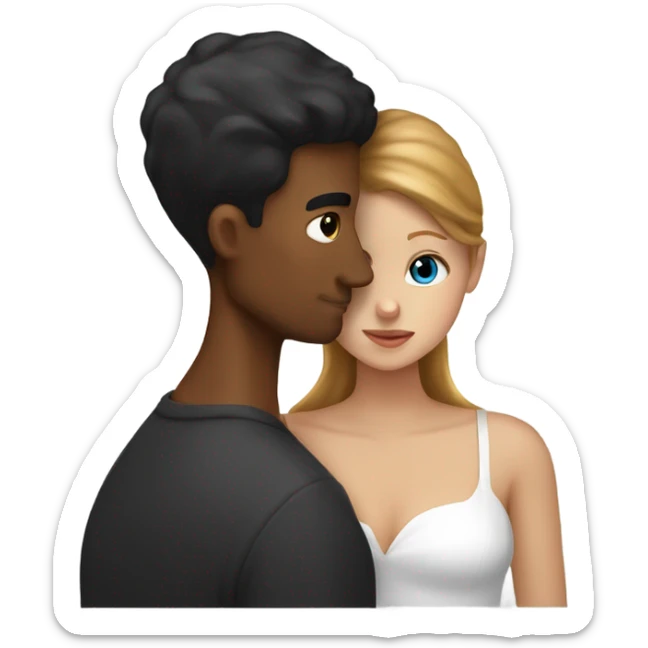 caramel man with brown hair kissing white girl with black hair   sticker