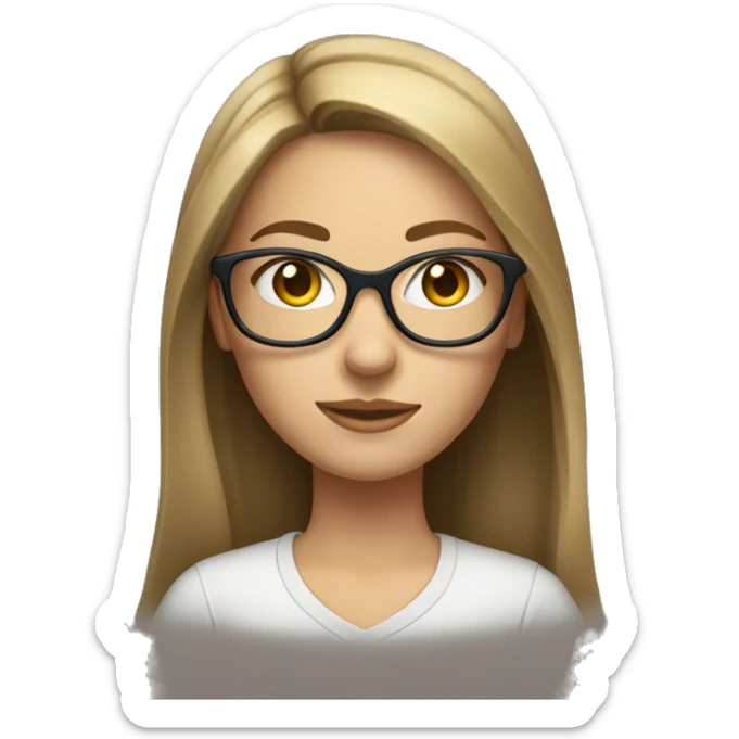 Caucasian girl with long brown hair with blond money piece hair wearing glasses sticker