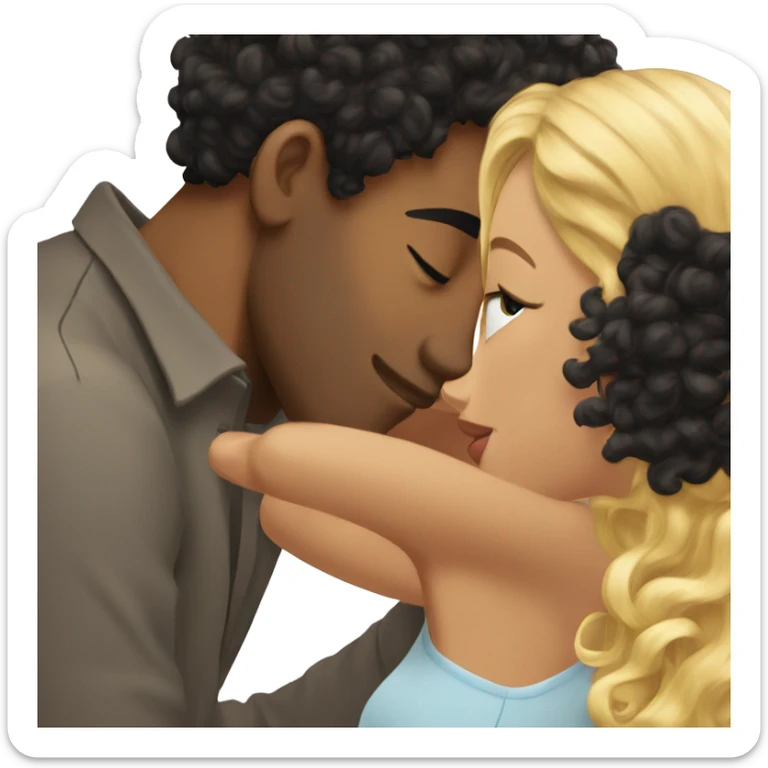 curly black hair man kisses a blonde girl with straight hair  sticker