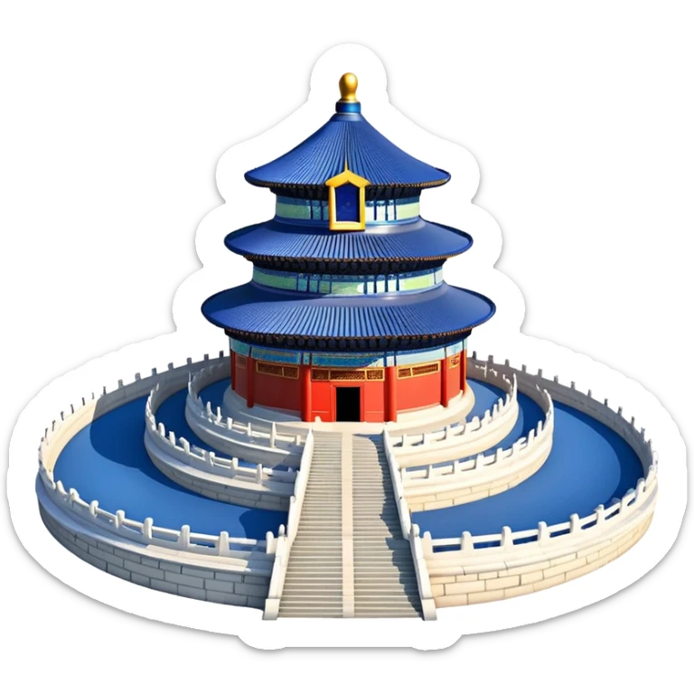 Temple of Heaven in Beijing, circular blue roof temple, ancient Chinese religious building, emoji style sticker