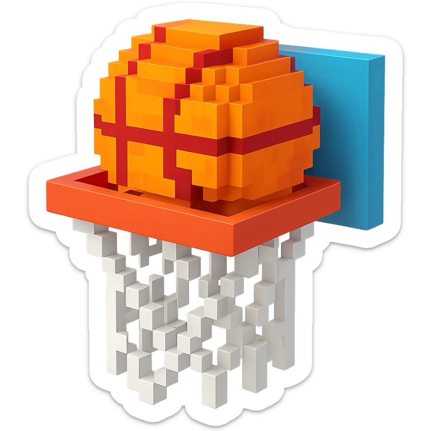 Voxel-style basketball in a net, variation 5 sticker