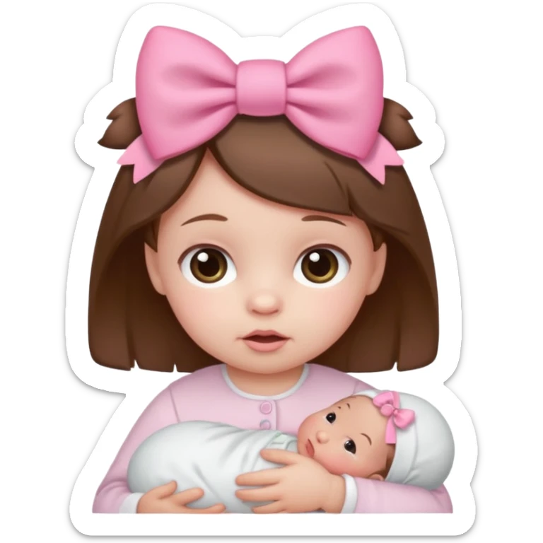 white newborn baby with brown hair and pink bow emoji sticker