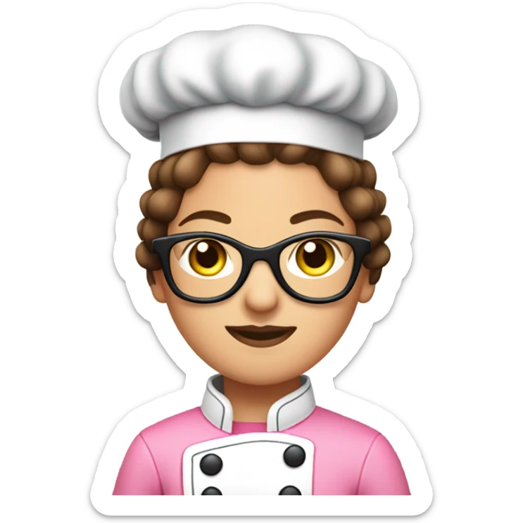 brown hair chef with black glasses and pigtail braids and a pink chef outfit sticker