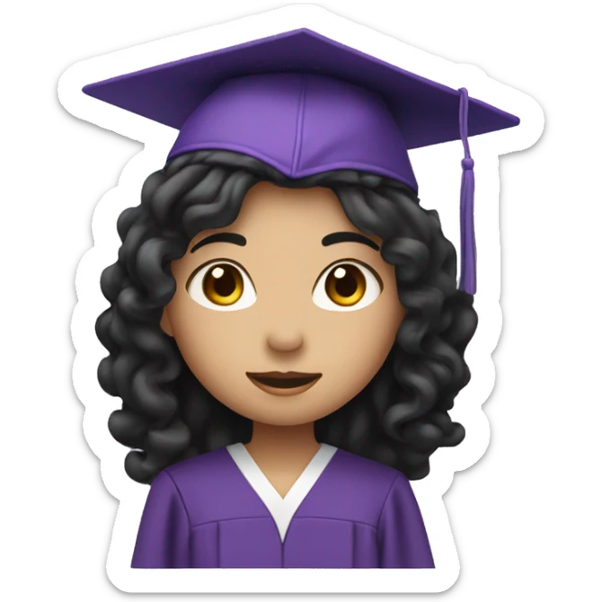 asian girl wearing purple graduation cap with long curly black hair sticker