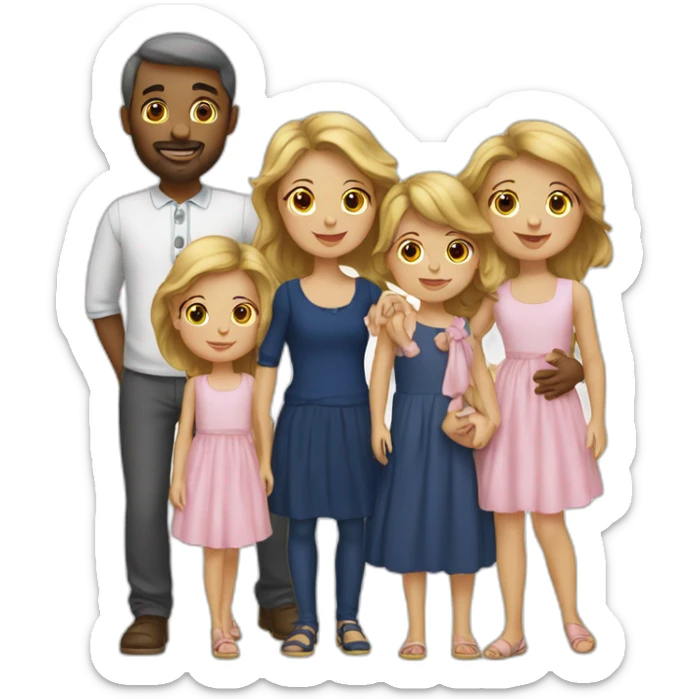 a french family of 4 with 2 parents and 2 girls twins sticker