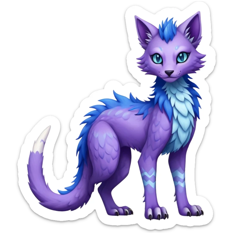Kawaii dark edgy fantasy ethereal feline-vernid-sergal-fursona animal creature with a tufted tail full body with intricate markings  sticker