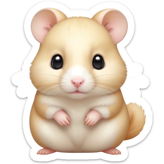 Cinematic Noble Cream Hamster Portrait Emoji, Poised and regal, with a tiny, compact build and a smooth, pristine cream fur, deep-set soulful dark eyes, Simplified yet sharp and sophisticated features, highly detailed, glowing with a soft, dignified glow, high shine, intelligent and energetic, stylized with an air of miniature elegance, focused and attentive, soft glowing outline, capturing the essence of a watchful and confident rodent, so majestic it feels as though it could scurry out of the screen with effortless authority! sticker