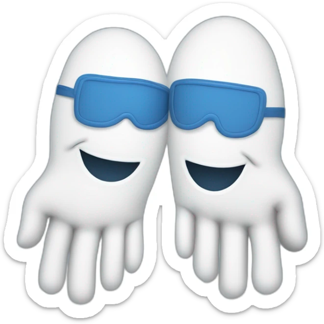 Deux gants blancs souriants, il y a dessiné en bleu un signe mystérieux maçonnique bleu de deux équerres inversées.  sticker