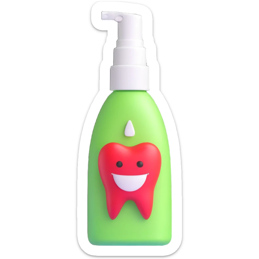 close-up of a mouth spray bottle with a tooth logo, sparkling clean, on a white background sticker