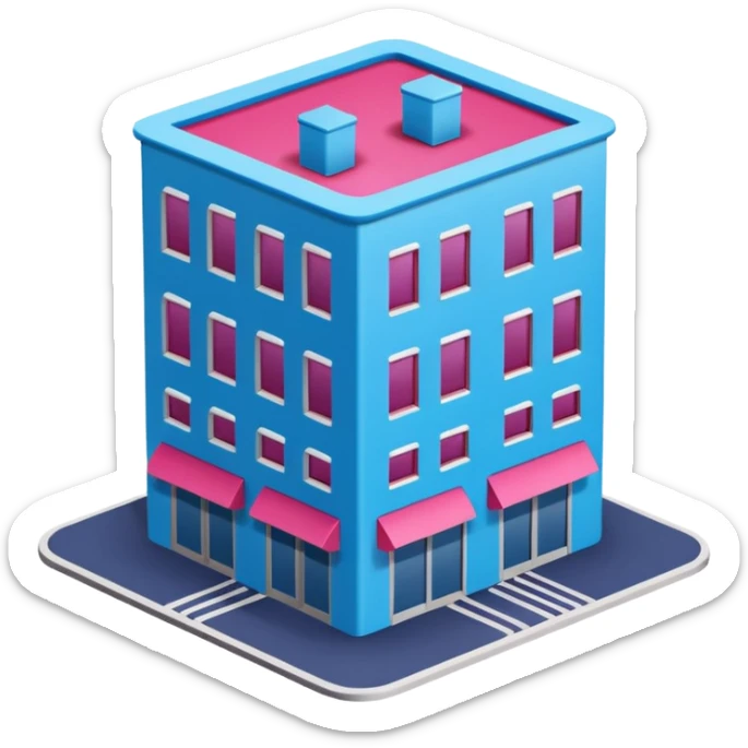 The building houses the Ozon order pickup point in its signature blue (digital blue) and raspberry colors. sticker