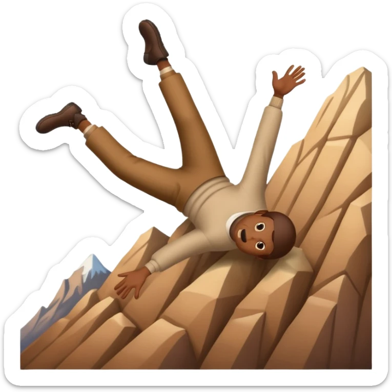 apple style emoji of a man flipping head over heels as he falls past a mountain sticker