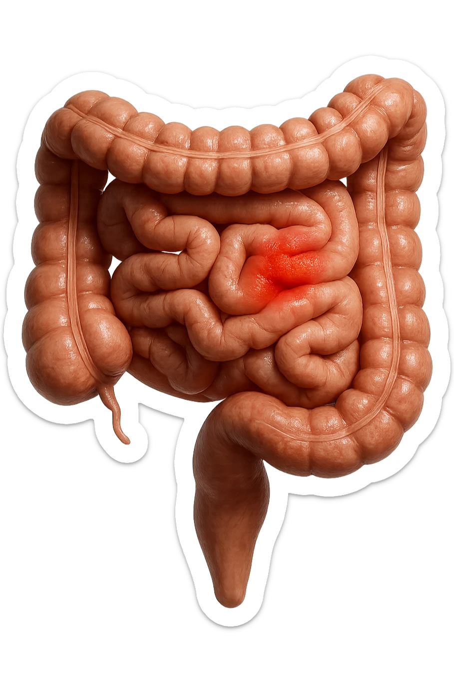 intestino anatomico realistico con red spot di infiammazione, IPERREALISTICO 4K sticker