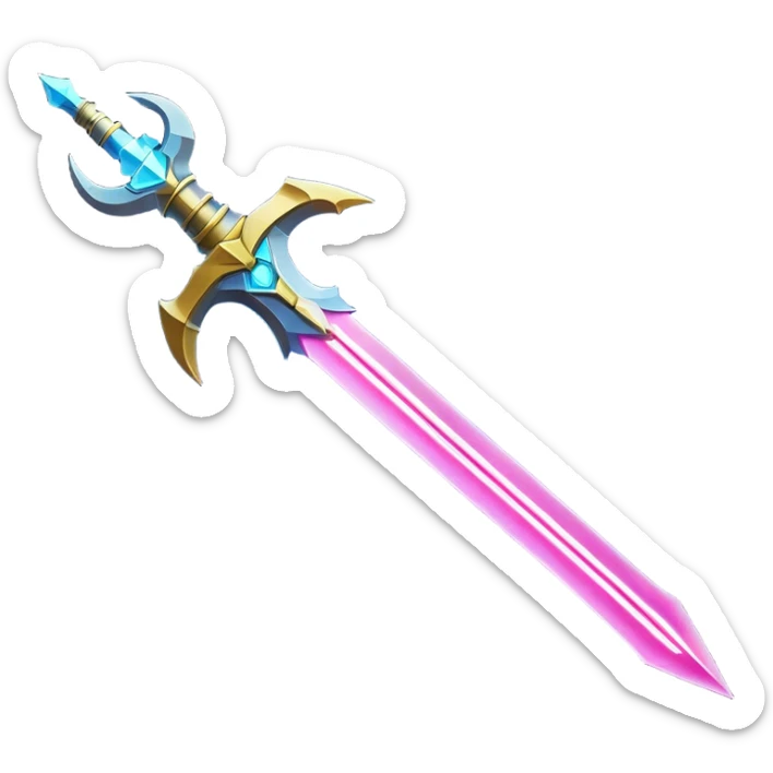 Clash of Clans aesthetic: Cinematic heroic Laser halo Sword Emoji, rendered in a 3D vector-style similar to standard emojis with minimal shading and bold, simplified shapes. A compact, vibrant energy blade with a neon-hued, glowing edge and futuristic hilt, softly glowing with a radiant cosmic charm. Simplified yet unmistakably iconic, highly detailed and consistent, glowing with a soft pulsating brilliance and high shine. Stylized with a touch of interstellar elegance and a soft glowing outline, capturing the essence of a legendary energy blade with a friendly, playful manner! sticker