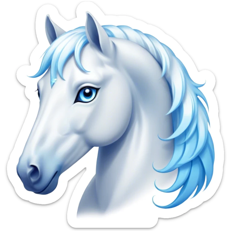 Cinematic Elegant White Horse Portrait Emoji, Head held high with a serene, graceful gaze, showcasing a magnificent pure white fur with a radiant shimmer, flowing mane and tail, and luminous blue eyes that exude beauty and grace, Simplified yet majestically refined features, highly detailed, glowing with a soft, ethereal light, high shine, poised and breathtaking, stylized with an air of pure elegance, capturing the essence of a stunning and graceful steed, so beautiful it feels like it could gallop out of the screen with effortless charm! sticker