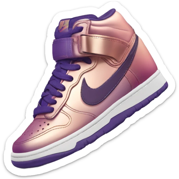 Realistic pair of metallic dark purple to rose gold ombre Nike Sneakers facing front. sticker