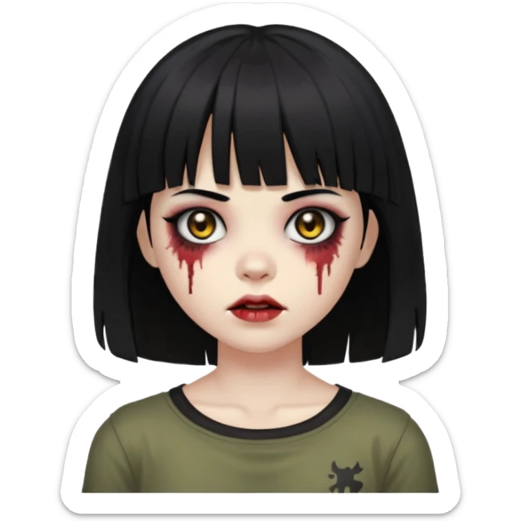 zumbi girl, black hair (Shoulder-length hair and with bangs) sticker