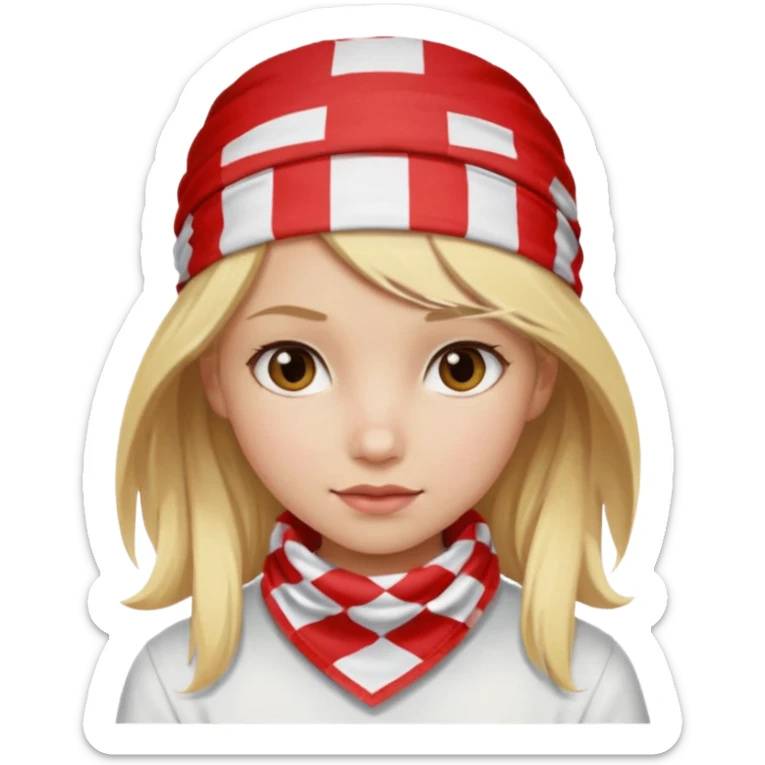 girl blonde hair, wear red and white checkered bandana sticker
