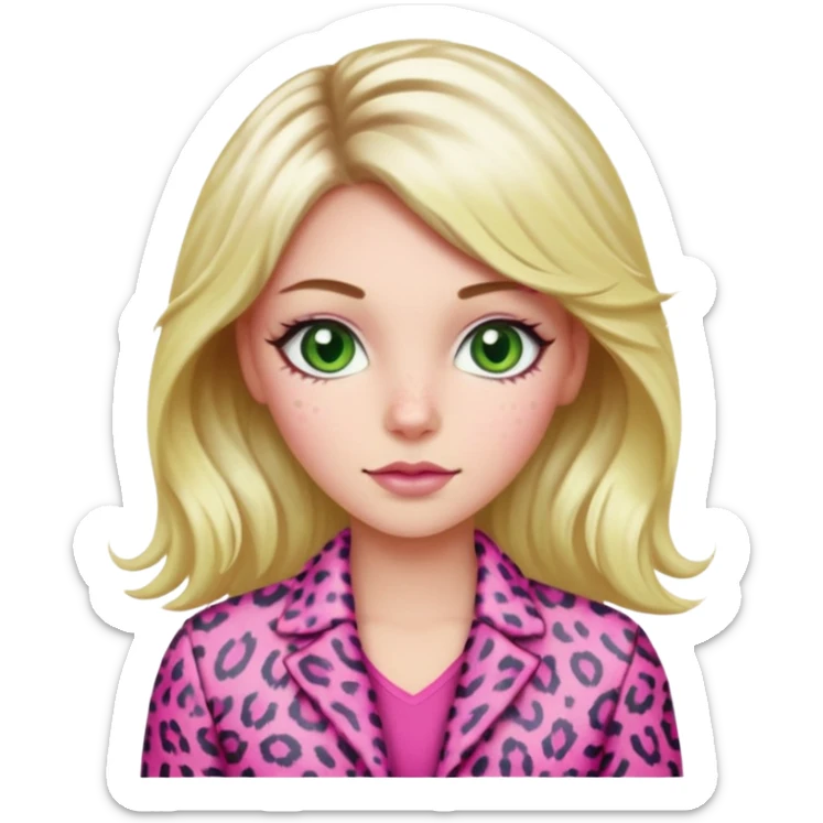 Green eyed white girl wearing a pink leopard print outfit with hair that is half blonde and half pink sticker