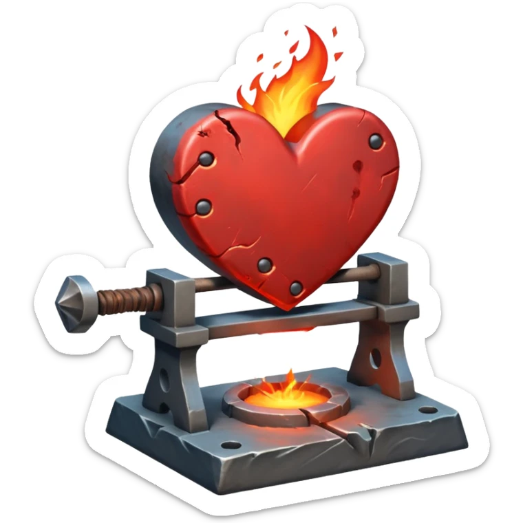 Heart being reforged on an anvil, sparks frozen mid-air sticker