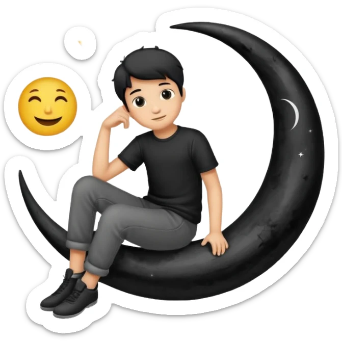 silhouette graphic of a boy sitting on a crescent moon, generate in emoji so I can use in chatting  sticker
